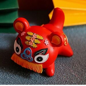 Tiger Red Chinese House Warming Statue Miniature Resin Decorative Like New